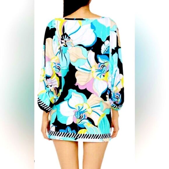 Trina Turk Sintra Flora Kimono Sleeve Boat Neck Coverup. - Picture 4 of 7
